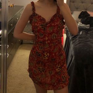 Red Floral Tie Up Dress